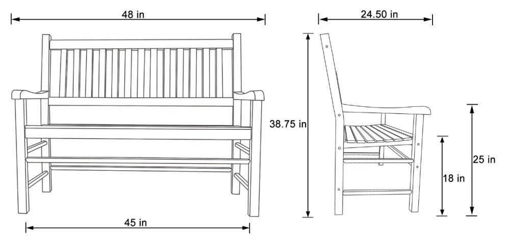 Shine Company Luna Glider Bench, Oak