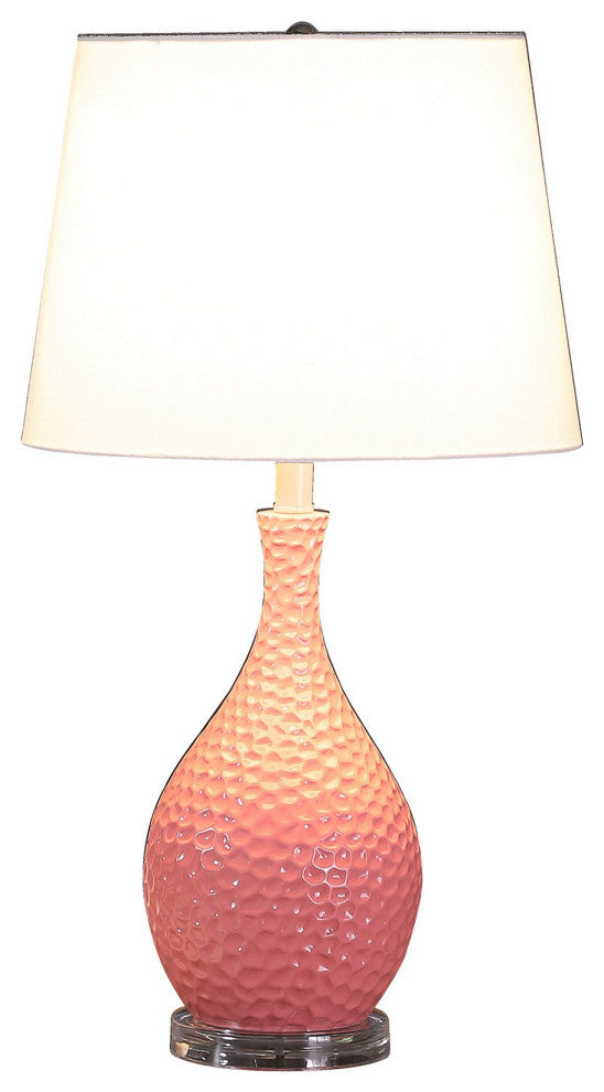 Benzara BM233920 Pin Bowl Design Metal Table Lamp With Hammered Pattern, Pink