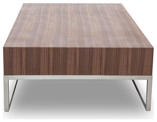 HomeRoots 13" Walnut Veneer Steel and Glass Coffee Table