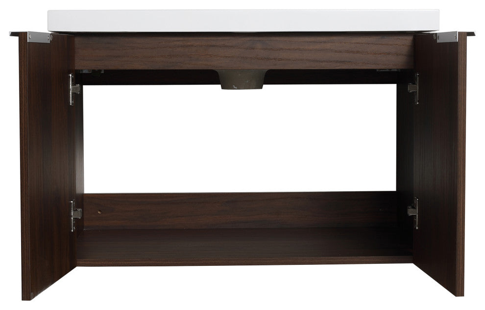 Wood Wall-Mounted Bathroom Vanity Set with Integrated Culture Marble Sink, 30 In