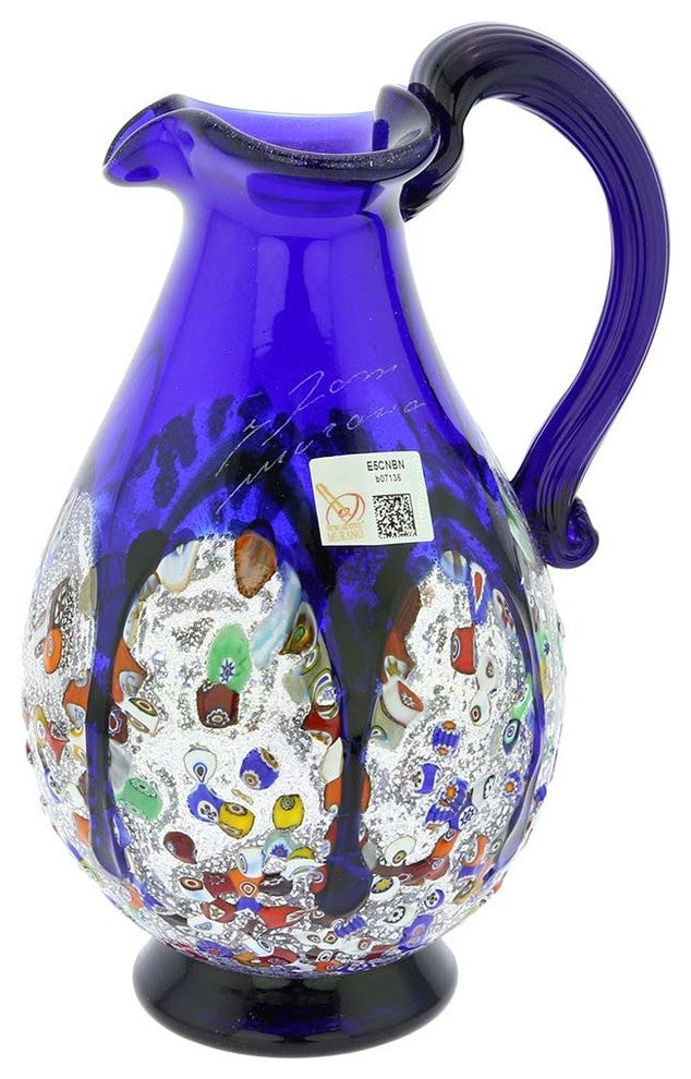 GlassOfVenice Murano Glass Millefiori Art Glass Carafe - Blue