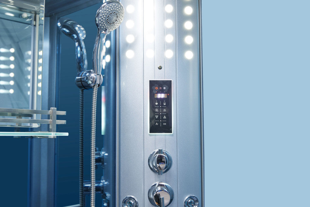 Rectangular Walk In Steam Shower, Blue Glass, 45"