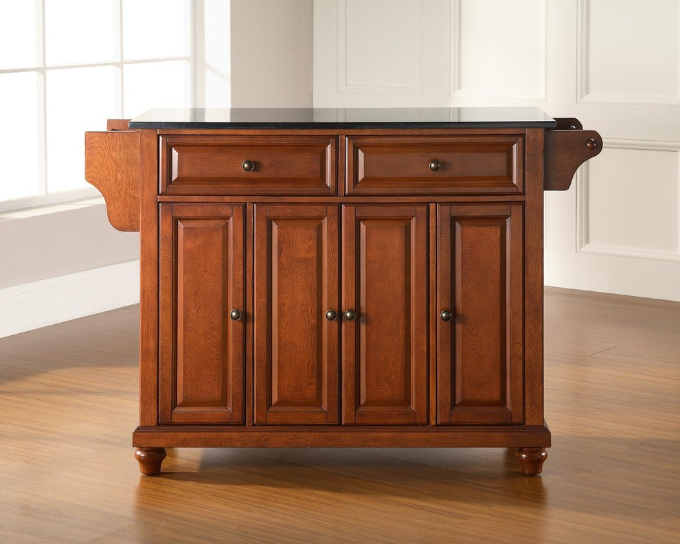 Cambridge Solid Black Granite Top Kitchen Island, Classic Cherry Finish