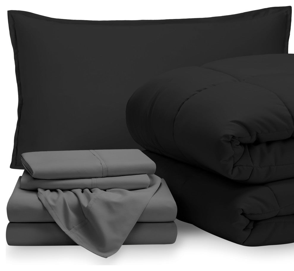 Bare Home 5-Piece Twin Bed-in-a-Bag, Black, Gray