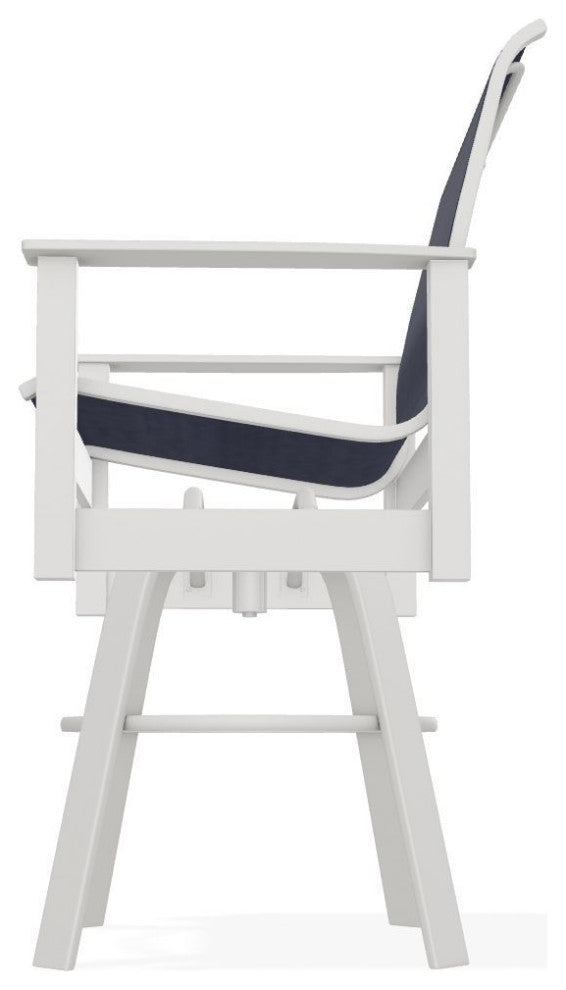 Leeward Sling Bar Height Outdoor Swivel Armchair, Collect Indigo/Snow