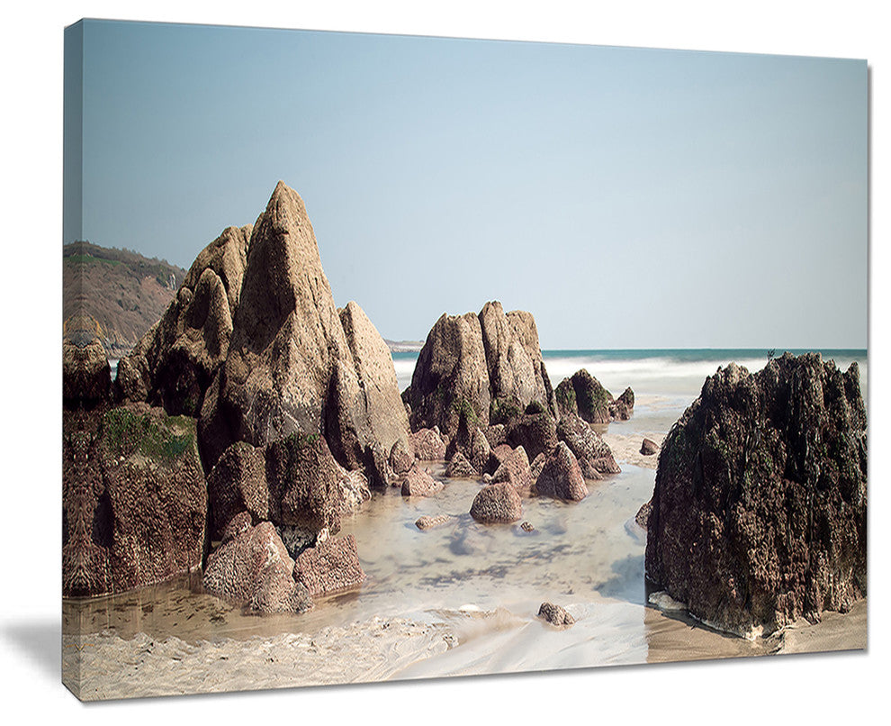 "Large Rocks At Coast Panorama" Seashore Wall Art, 40"x30"