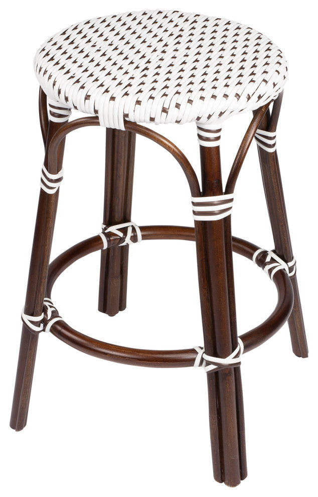 Tobias Brown and White Rattan Counter Stool