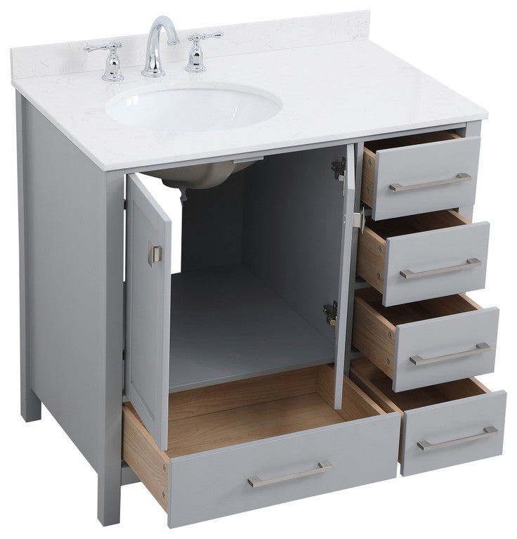 Iris 36" Single Bathroom Vanity, Gray With Backsplash