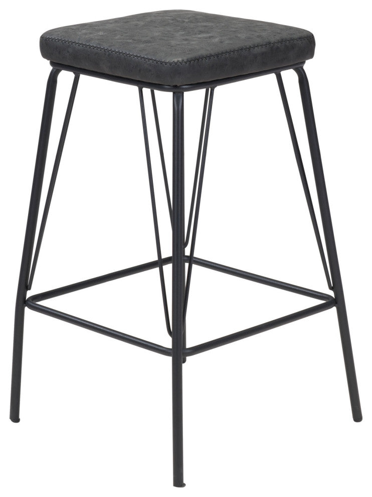 Bar Stool Chair Barstool, Set of 2, Faux Vinyl Leather, Steel, Vintage Black