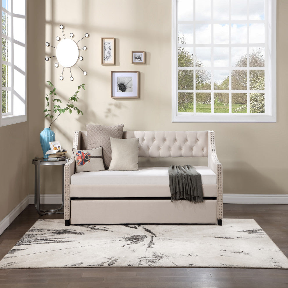 Gewnee Daybed with Trundle Upholstered Tufted Sofa Be