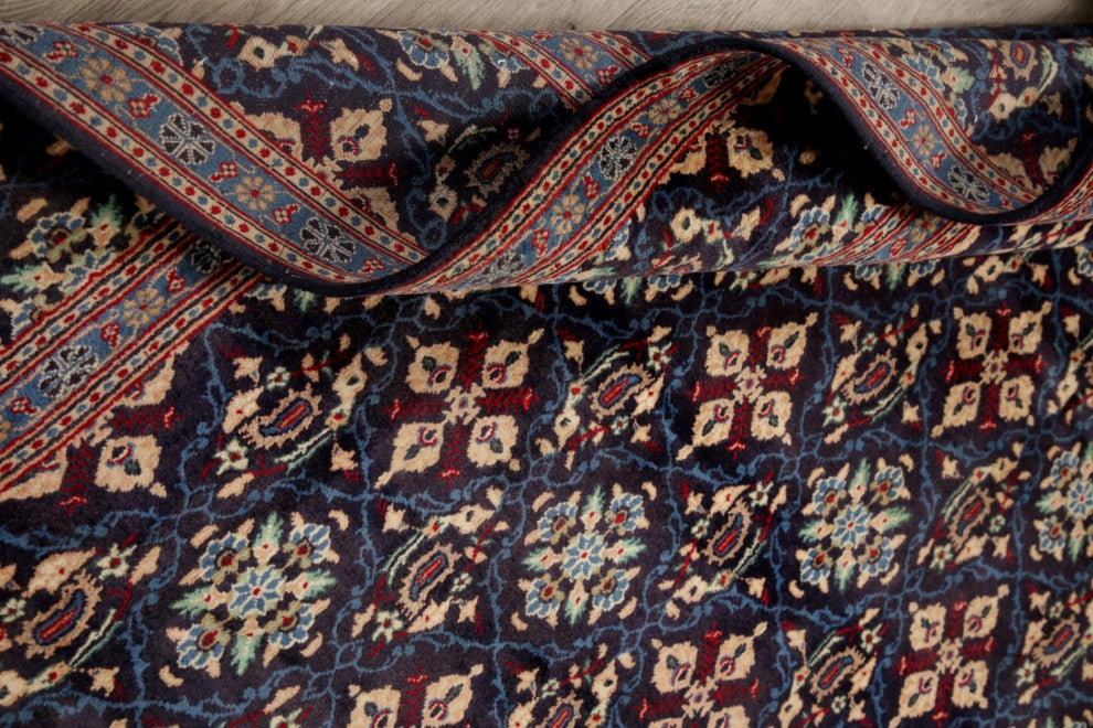 Consigned, All-Over Medallion Hand Knotted Vintage Oriental Area Rug, Blue, 6x10