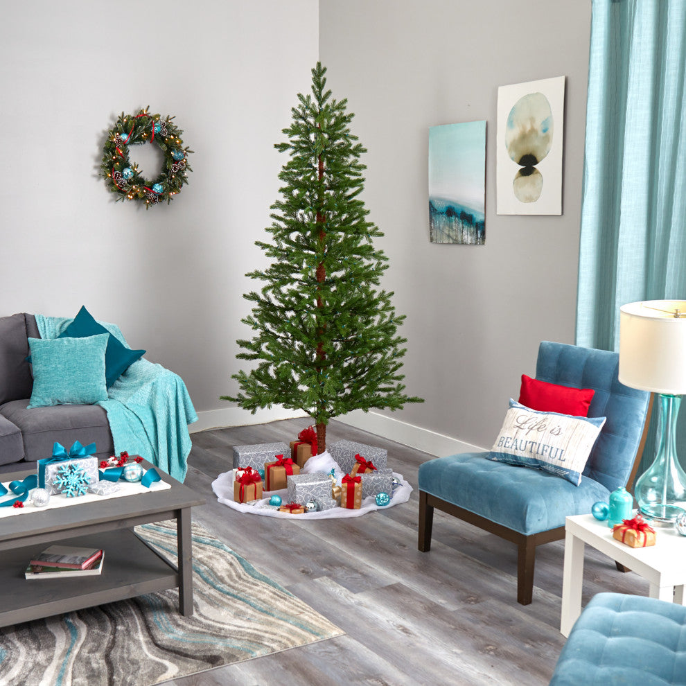 7.5' Fairbanks Fir Faux Xmas Tree W/ Multifunction Lights & Bendable Branches