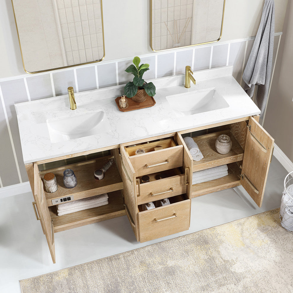 San Bath Vanity with Stone Top, Washed Ash Grey, 72", Double Vanity, No Mirror