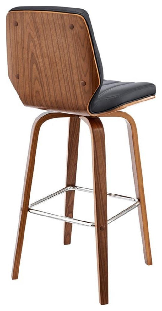 Armen Living Renee 30" Faux Leather/Wood Swivel Bar Stool in Gray/Walnut