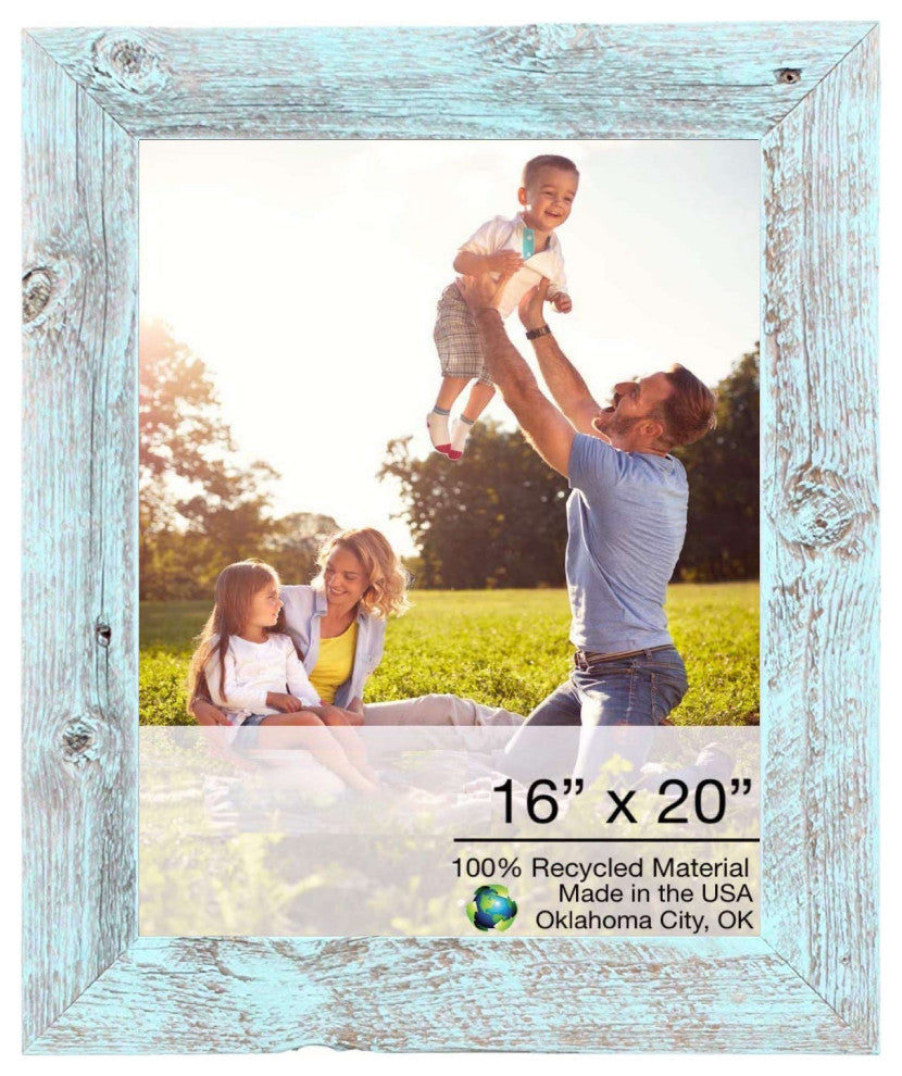 16" x 20" Rustic Farmhouse Light Aqua Blue Wood Frame