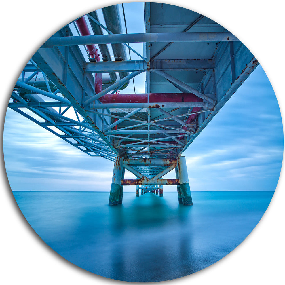 Industrial Pier, Seascape Photo Disc Metal Wall Art, 36"