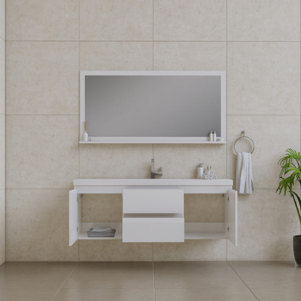 Paterno 60" Single Wall Mounted Bathroom Vanity With Sink, White