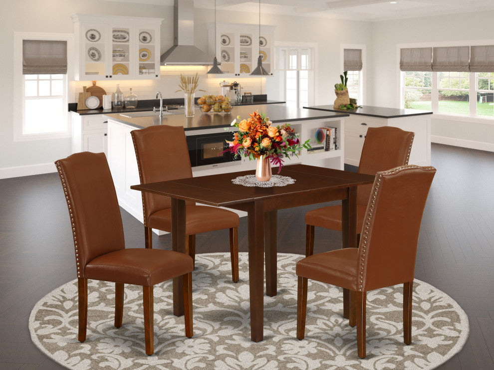 Dining Set 5 Pcs Four Dining Chairs, Table Mahogany Finish Hardwood Brown Color