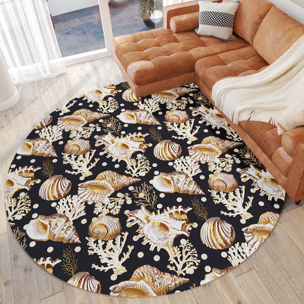 Indoor/Outdoor Seabreeze SZ6 Black Machine Washable 8' x 8' Round Rug