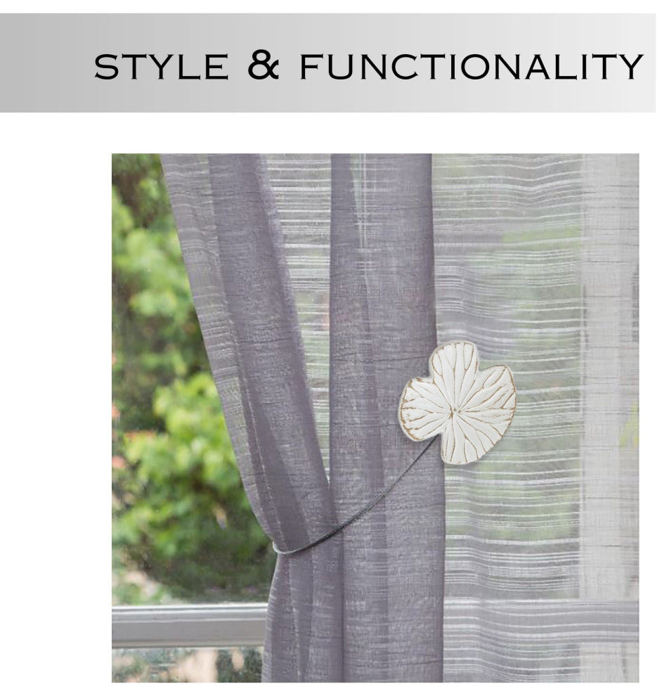 Magnetic Water Lily Curtain Tiebacks "“ Resin Floral Design, White, Pack of 2