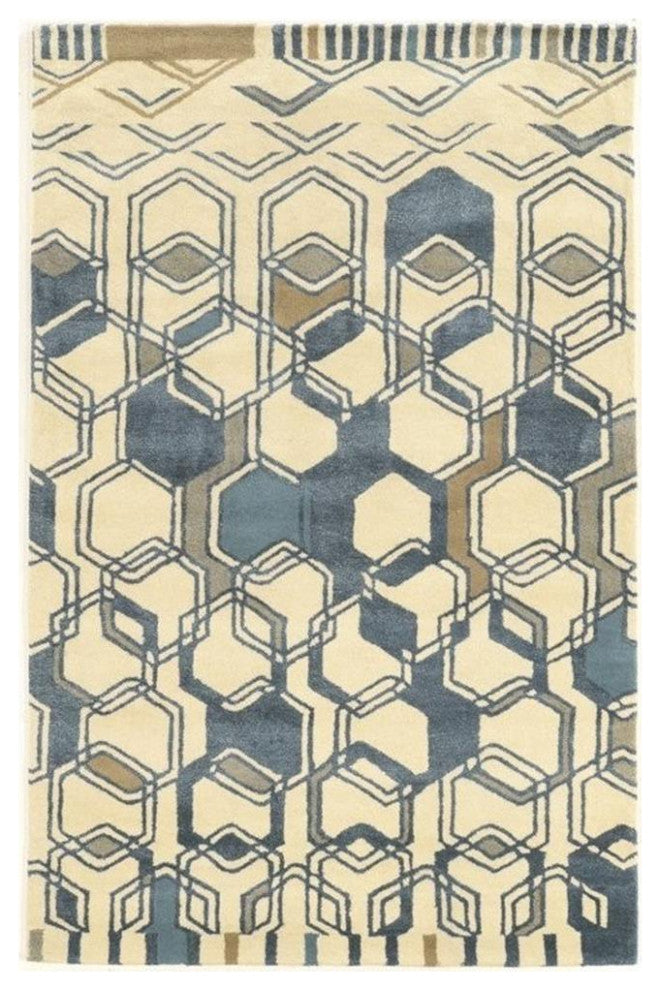 Linon Aspire Triangle Hand Tufted Wool 8'x11' Rug in Ivory