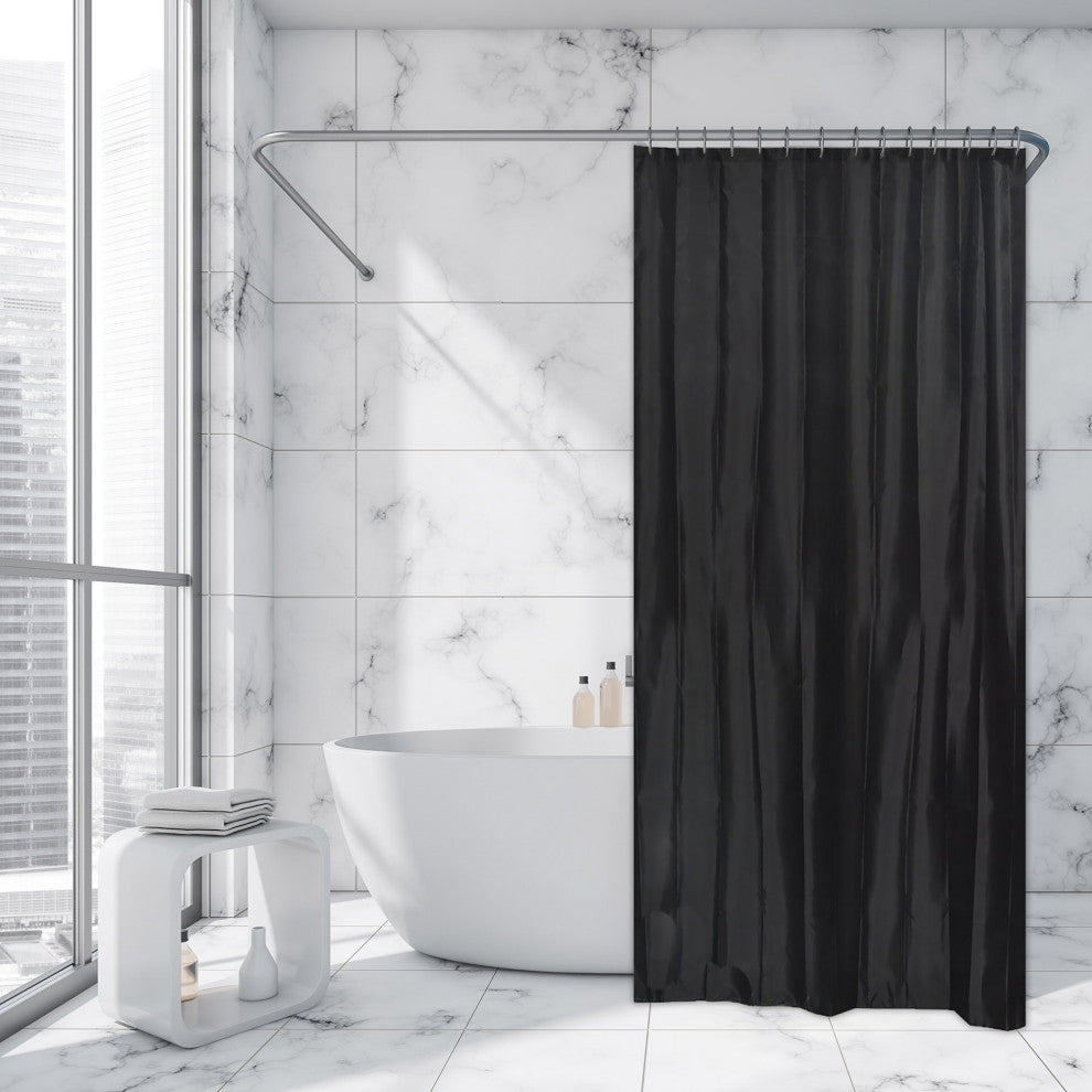 Extra Long Shower Curtain Polyester 12 Rings 79L x 71W, Black
