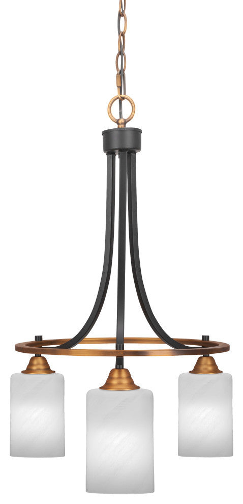 Paramount Downlight 3-Light Chandelier, Matte Black & Brass, 4" White Marble