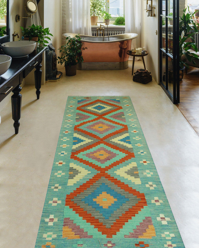 Sangat Kilim Sanborn Rust/Blue Runner, 2'6x8'1