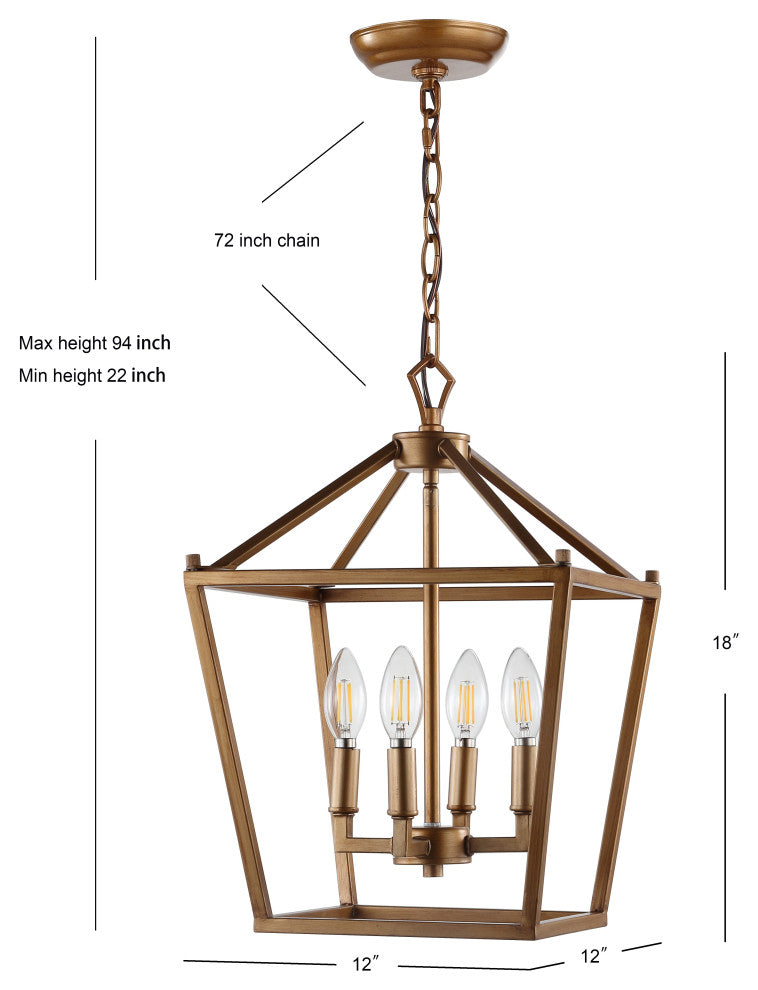 Pagoda Lantern Metal LED Pendant, Antique Gold, 12"