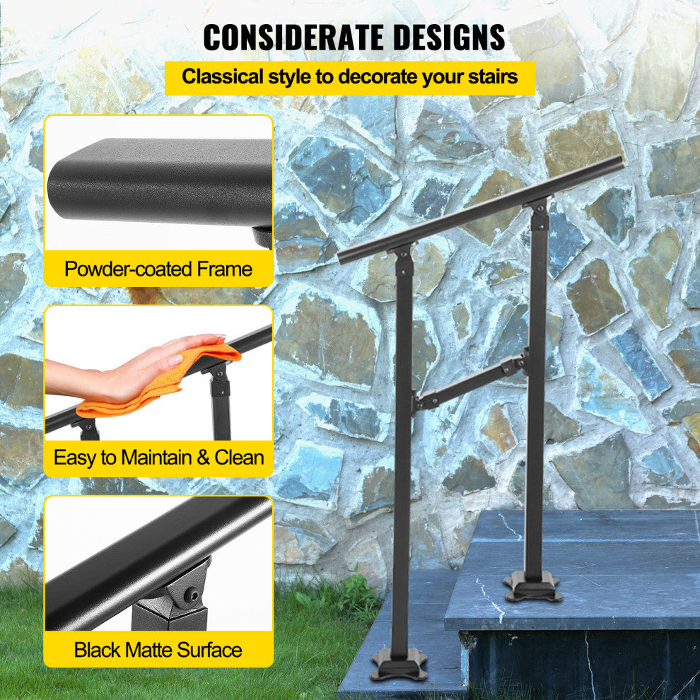 VEVOR Outdoor Stair Railing Transitional Wrought Iron Handrail, 7.9 Inch, 1 Step