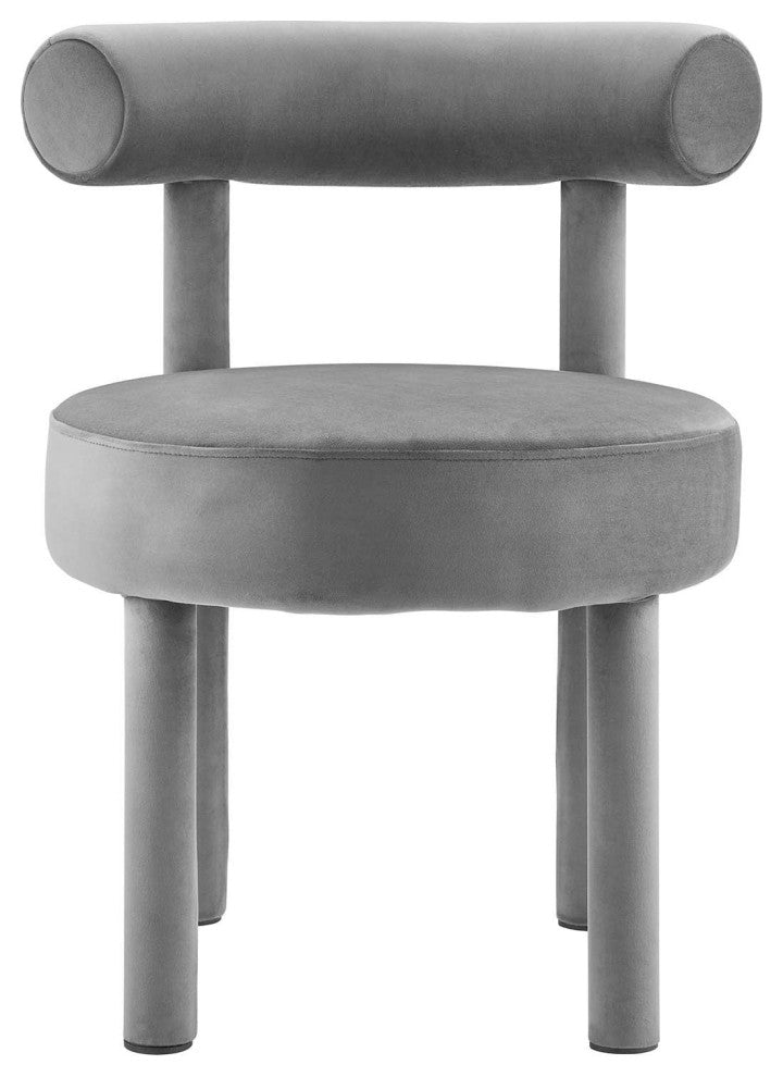 Toulouse Performance Velvet Dining Chair, Curved Round Bolster Side Chair, Grey