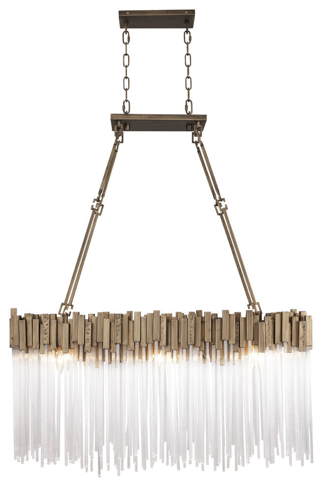 Matrix 6 Light Linear Pendant in Havana Gold with Clear Fluted Glass