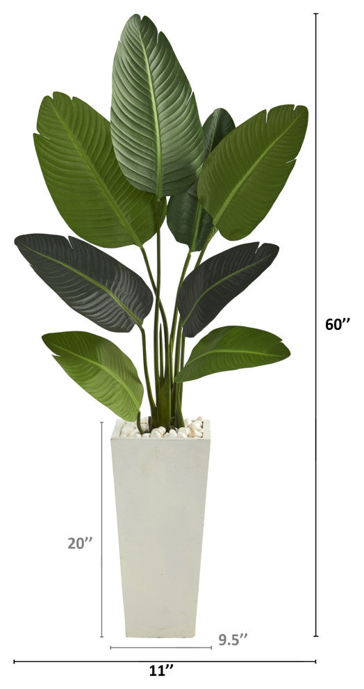5' Travelers Palm Artificial Tree, Tall White Planter