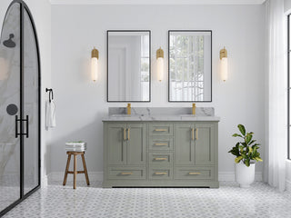 Boston 60 Double Bathroom Vanity in Evergreen 2" Venatino Quartz