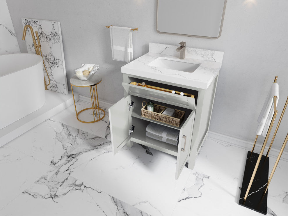 Cambridge 30 Single Sink Bath Vanity in Coventry Gray 2" Carrara Quartz