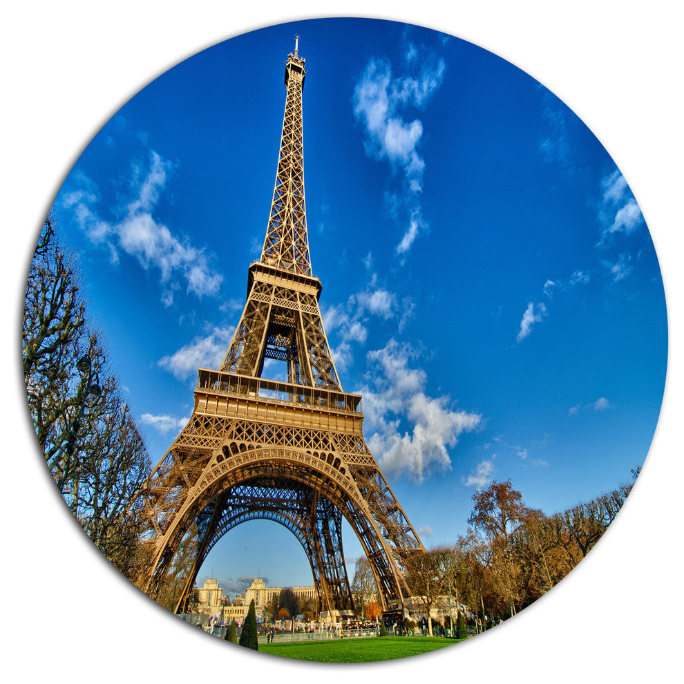 Beautiful Winter Day In Paris, Cityscape Wall Disc Metal Artwork, 23"