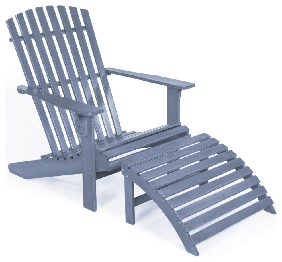 2-Piece Traditional Rustic Acacia Wood Adirondack Chair With Detachable Ottoman