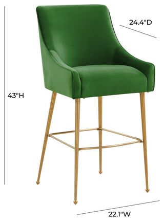 Beatrix Green Velvet Bar Stool, Gold Legs