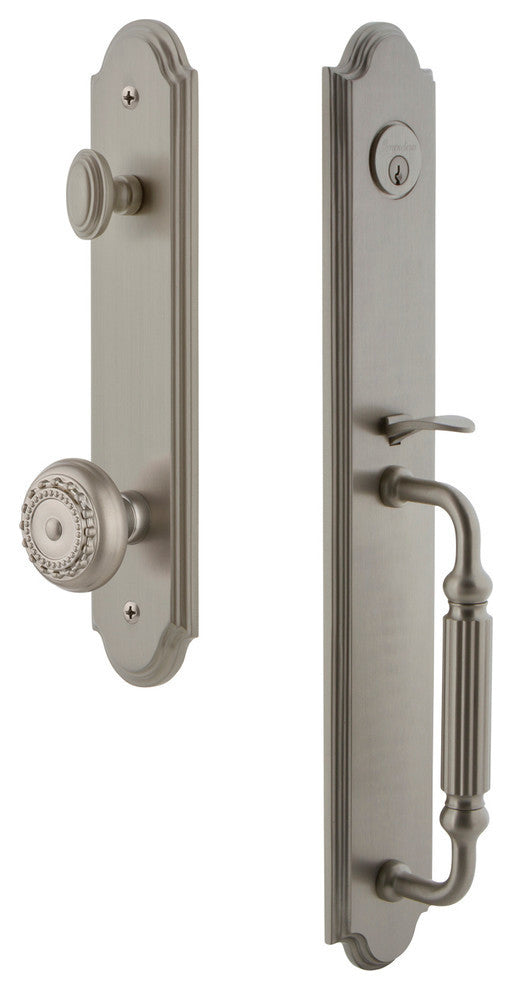 Arc 1-Piece Dummy Handleset, F Grip and Parthenon Knob, Satin Nickel, 848681