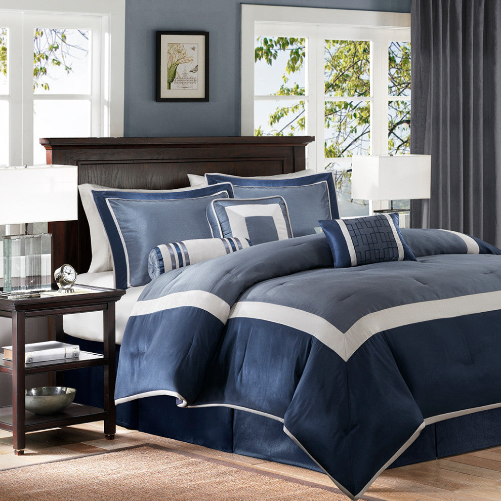 Madison Park Genevieve Planum 7-Piece Comforter Set, Navy Blue