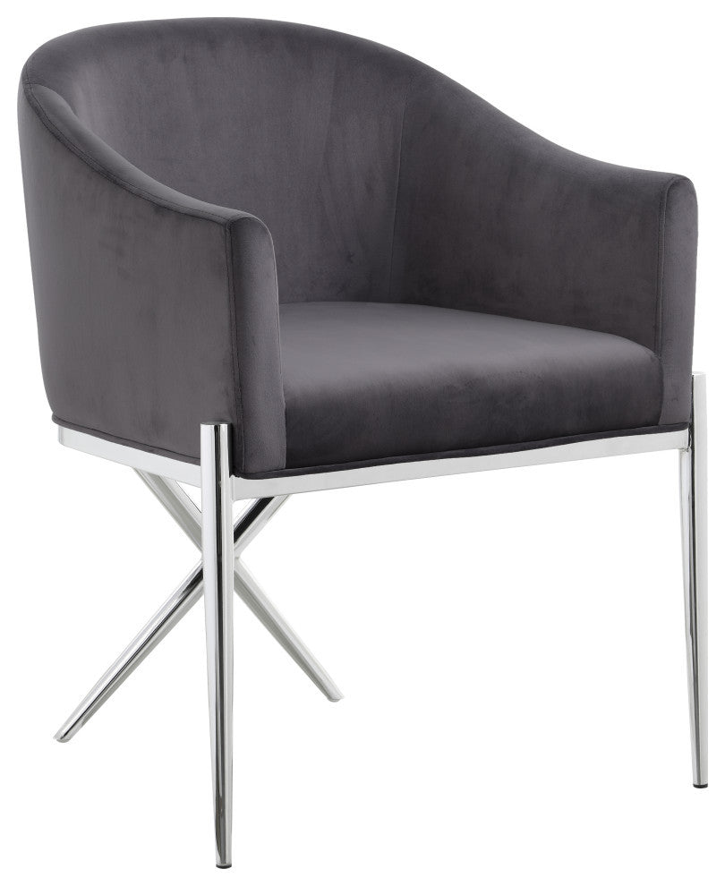 Xavier Velvet Dining Chair, Gray, Chrome Legs