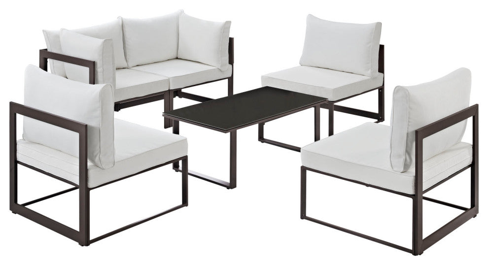 Brown White Fortuna 6-Piece Outdoor Patio Sectional Sofa Set
