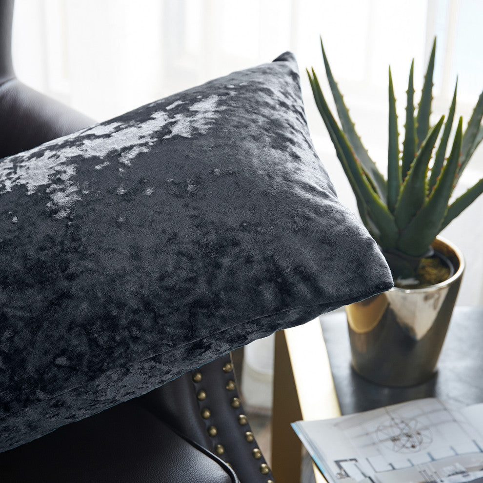 Crushed Velvet Pillow Cover 2 Piece Set, Gun Metal, 14" X 26"