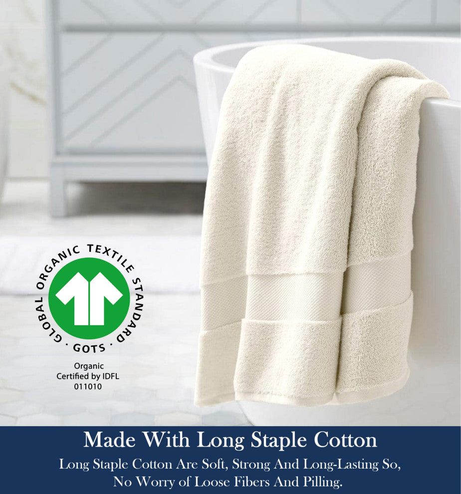 Delara 1-Piece 100% Organic Cotton Plush Bath Sheet, 36"x70", Ivory