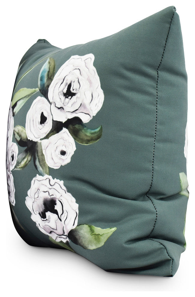 Radiant Rose 16" Green Floral Print Decorative Throw Pillow