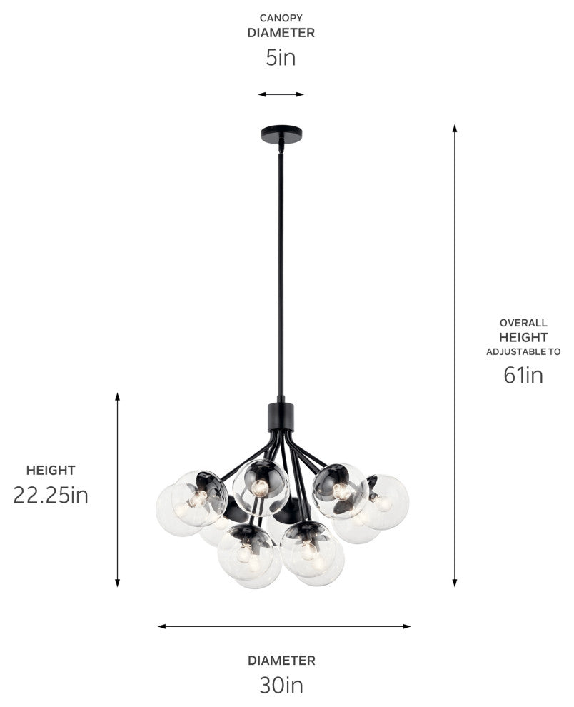 Silvarious Convertible Chandelier, Black Clear, 12 Light Clear