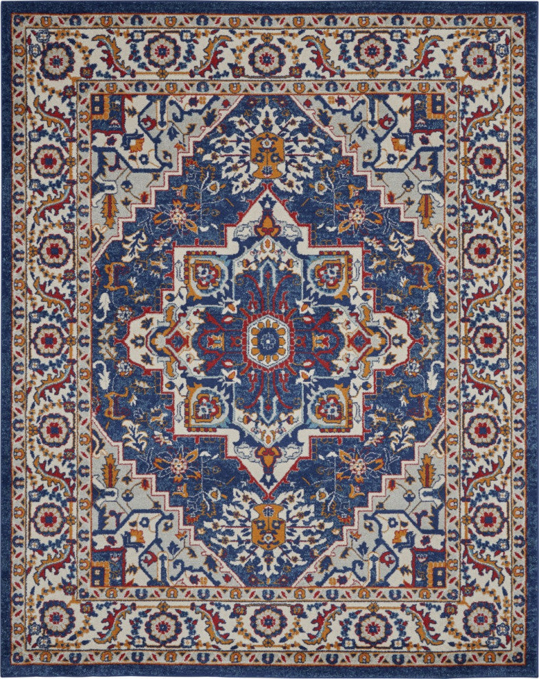 8" x 10" Blue and Ruby Medallion Area Rug
