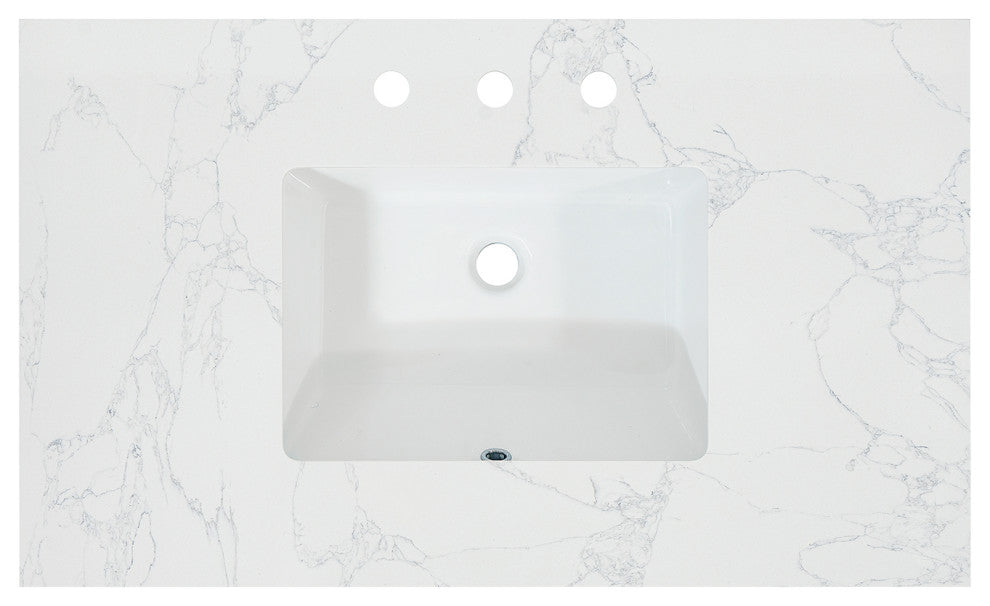 Engineered Stone Vanity Top in Grain White, 37", Single Sink