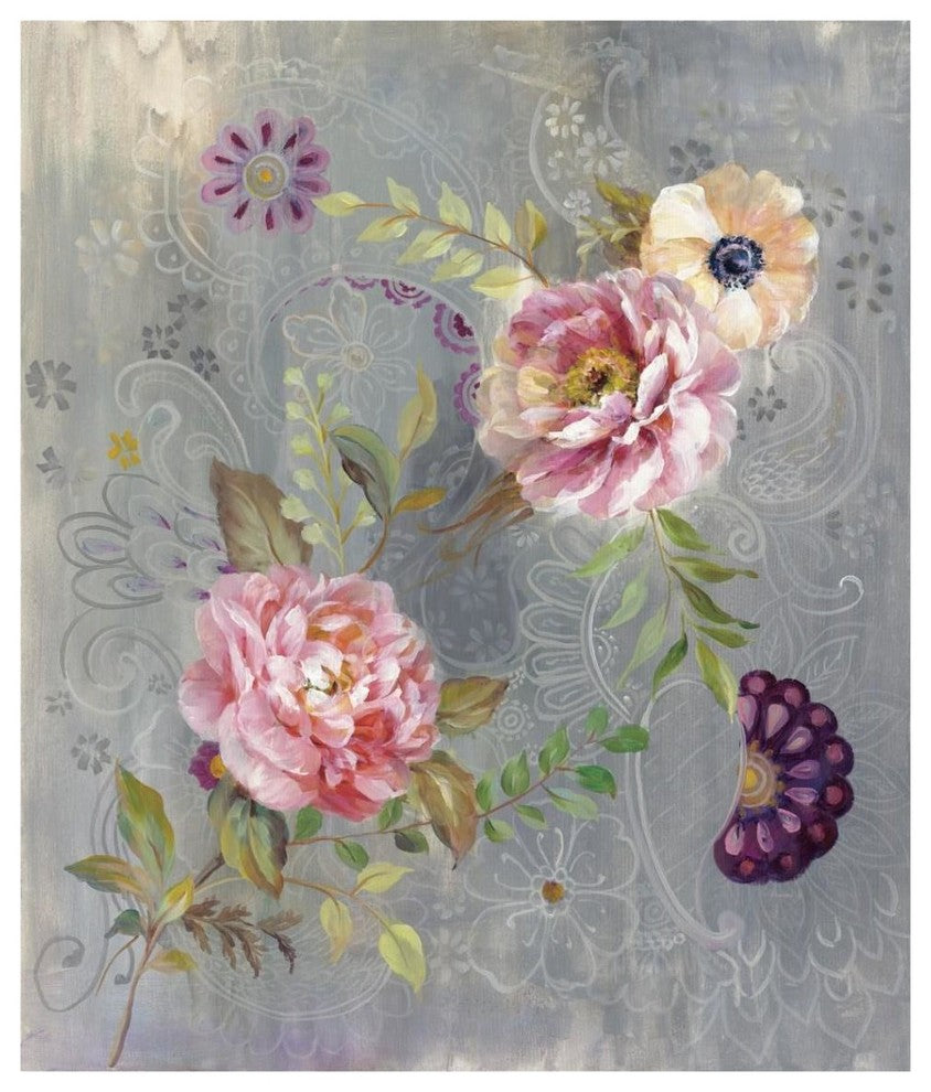 "Peonies and Paisley" Digital Paper Print by Danhui Nai, 33"x38"