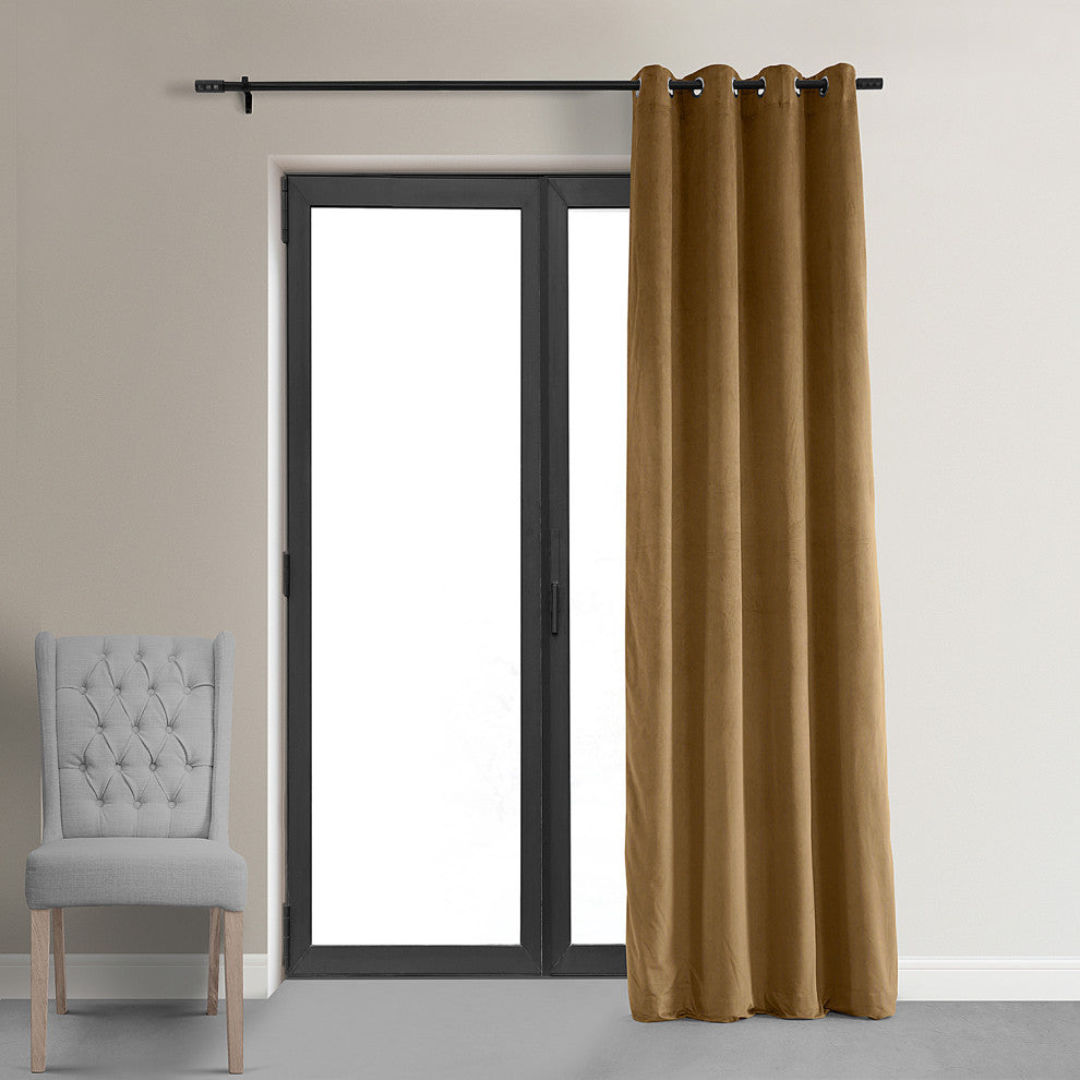 Grommet Blackout Velvet Curtain Single Panel, Amber Gold, 50"x120"